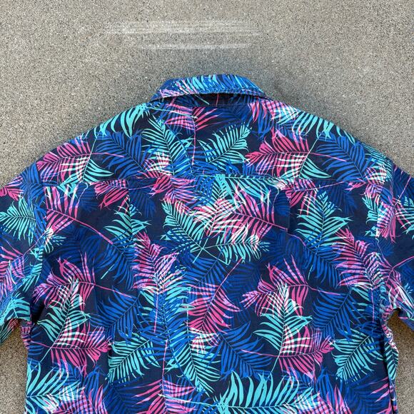 Zesties Romper Mens L Tropical Leaf Print Short Sleeve Blue Pink Green Summer - Picture 5 of 9